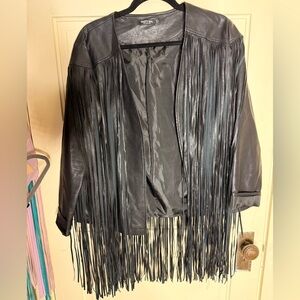 Nasty Gal Black Leather Fringe Jacket